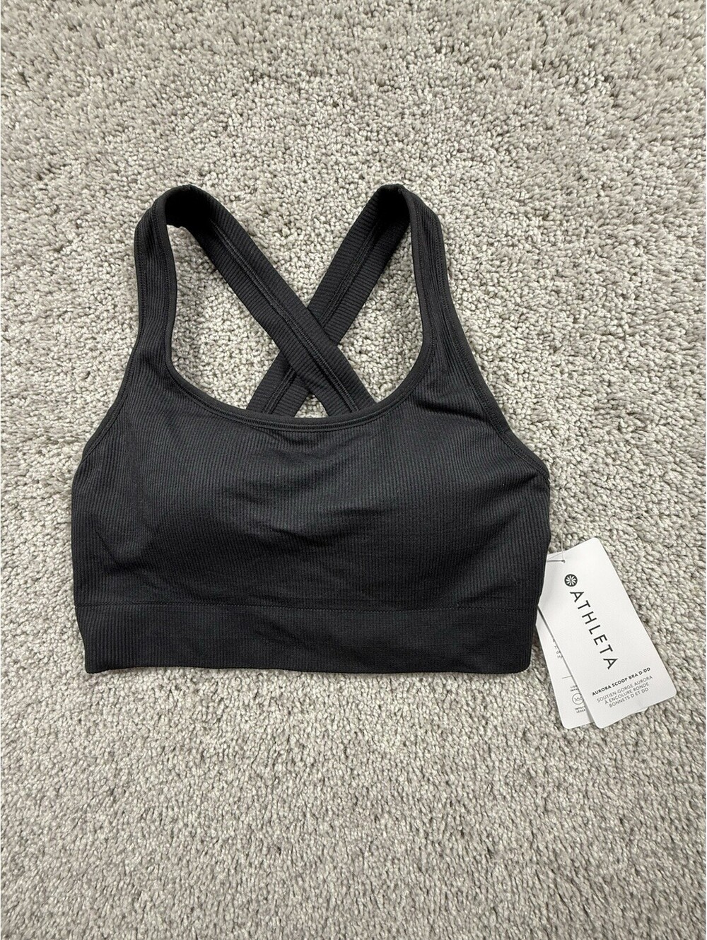 NWOT Athleta Aurora Scoop Sports Padded Ribbed Bra in Black Size S D-DD Cups